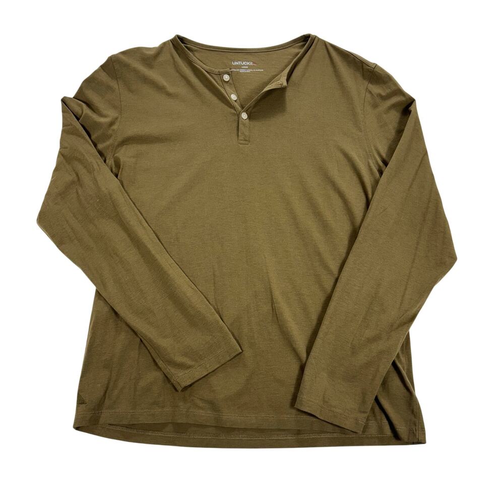 UNTUCKit Marastina EcoSoft Henley Shirt Mens L Olive Green Long Sleeve Soft Knit